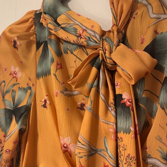 Johanna Ortiz x H&M collab Floral Mustard Yellow Dress with Bow - Picture 5 of 16